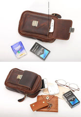 Black Vintage Leather Mens Mini Messenger Bag Waist Bag Dark Brown Belt Pouch Bag For Men - iwalletsmen