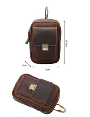 Black Vintage Leather Mens Mini Messenger Bag Waist Bag Dark Brown Belt Pouch Bag For Men - iwalletsmen