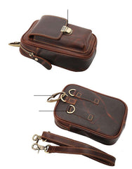 Black Vintage Leather Mens Mini Messenger Bag Waist Bag Dark Brown Belt Pouch Bag For Men - iwalletsmen