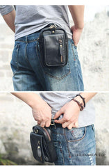 Black Vintage Leather Mens Belt Pouch Belt Bag Hip Pouch Waist Bags Dark Brown For Men - iwalletsmen