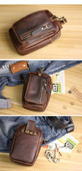 Black Vintage Leather Mens Belt Pouch Belt Bag Hip Pouch Waist Bags Dark Brown For Men - iwalletsmen