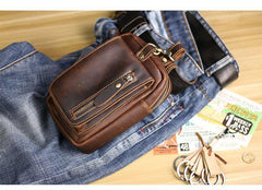 Black Vintage Leather Mens Belt Pouch Belt Bag Hip Pouch Waist Bags Dark Brown For Men - iwalletsmen