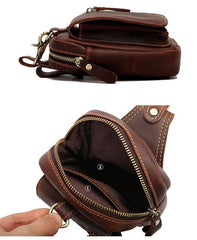 Black Vintage Leather Mens Belt Pouch Belt Bag Hip Pouch Waist Bags Dark Brown For Men - iwalletsmen