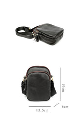 Black Vintage Leather Mens Small MIni Postman Shoulder Bag Phone Messenger Bag For Men - iwalletsmen
