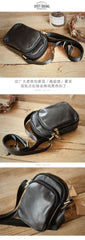 Black Vintage Leather Mens Small MIni Postman Shoulder Bag Phone Messenger Bag For Men - iwalletsmen