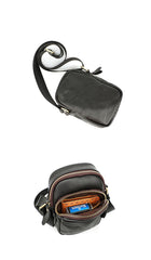 Black Vintage Leather Mens Small MIni Postman Shoulder Bag Phone Messenger Bag For Men - iwalletsmen