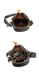 Black Vintage Leather Mens Small MIni Postman Shoulder Bag Phone Messenger Bag For Men - iwalletsmen