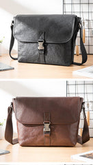 Black Wrinkled Leather Mens Small Side Bag Messenger Bags Brown Courier Bag Bicycle Bags for Men - iwalletsmen