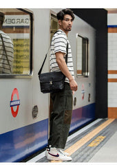 Black Wrinkled Leather Mens Small Side Bag Messenger Bags Brown Courier Bag Bicycle Bags for Men - iwalletsmen