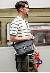 Black Wrinkled Leather Mens Small Side Bag Messenger Bags Brown Courier Bag Bicycle Bags for Men - iwalletsmen