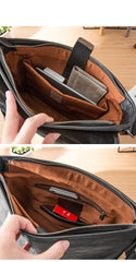 Black Wrinkled Leather Mens Small Side Bag Messenger Bags Brown Courier Bag Bicycle Bags for Men - iwalletsmen
