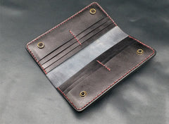 Black Handmade Tooled Indian Chief Skull Leather Mens Long Wallet Bifold Long Wallet For Men - iwalletsmen