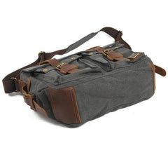 Black Gray Canvas Leather Large Messenger Bag Crossbody Bag Black Gray Canvas Satchel Bag For Men - iwalletsmen