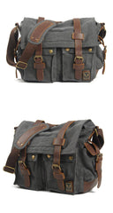 Black Gray Canvas Leather Large Messenger Bag Crossbody Bag Black Gray Canvas Satchel Bag For Men - iwalletsmen