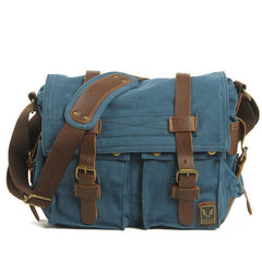 Green Canvas Leather Large Messenger Bag Crossbody Bag Black Blue Canvas Satchel Bag For Men - iwalletsmen