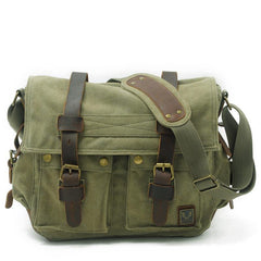 Khaki Canvas Leather Large Messenger Bag Crossbody Bag Khaki Canvas Satchel Bag For Men - iwalletsmen