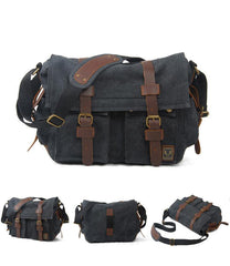 Khaki Canvas Leather Large Messenger Bag Crossbody Bag Khaki Canvas Satchel Bag For Men - iwalletsmen