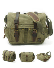 Khaki Canvas Leather Large Messenger Bag Crossbody Bag Khaki Canvas Satchel Bag For Men - iwalletsmen