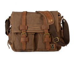 Khaki Canvas Leather Large Messenger Bag Crossbody Bag Khaki Canvas Satchel Bag For Men - iwalletsmen