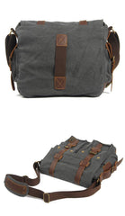 Khaki Canvas Leather Large Messenger Bag Crossbody Bag Khaki Canvas Satchel Bag For Men - iwalletsmen