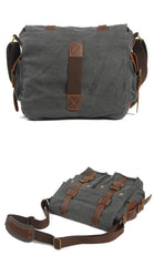 Black Gray Canvas Leather Large Messenger Bag Crossbody Bag Black Gray Canvas Satchel Bag For Men - iwalletsmen