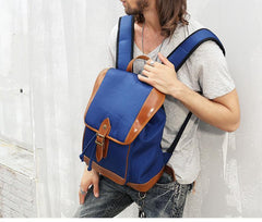 Blue Nylon Leather Mens Large 14'' Laptop Backpack College Backpack Travel Backpack for Men - iwalletsmen