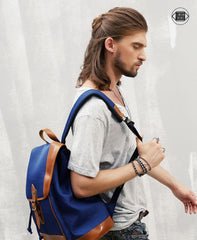 Blue Nylon Leather Mens Large 14'' Laptop Backpack College Backpack Travel Backpack for Men - iwalletsmen