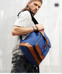 Blue Nylon Leather Mens Large 14'' Laptop Backpack College Backpack Travel Backpack for Men - iwalletsmen