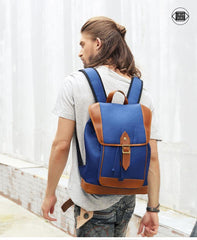 Blue Nylon Leather Mens Large 14'' Laptop Backpack College Backpack Travel Backpack for Men - iwalletsmen