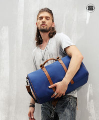 Blue Nylon Leather Mens Travel Bag Weekender Bag Sports Shoulder Bag Large Travel Bag for Men - iwalletsmen