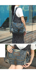 Blue Denim Mens Fashion Messenger Bags Large Jean Blue Postman Bags Courier Bag For Men - iwalletsmen