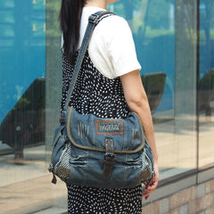 Blue Denim Mens Fashion Messenger Bags Large Jean Blue Postman Bags Courier Bag For Men - iwalletsmen