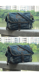 Blue Denim Mens Fashion Messenger Bags Large Jean Blue Postman Bags Courier Bag For Men - iwalletsmen