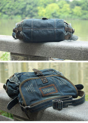 Blue Denim Mens Fashion Messenger Bags Large Jean Blue Postman Bags Courier Bag For Men - iwalletsmen