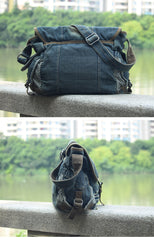Blue Denim Mens Fashion Messenger Bags Large Jean Blue Postman Bags Courier Bag For Men - iwalletsmen