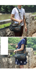 Blue Denim Mens Casual Messenger Bags Jean Fashion Side Bags Courier Bag For Men - iwalletsmen