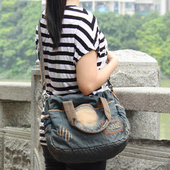 Blue Denim Mens Womens Casual Large Handbag Messenger Bags Jean Handbags Shoulder Bag For Men - iwalletsmen