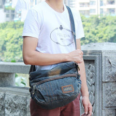 Blue Denim Mens Casual Messenger Bag Jean Side Bag Postman Bags Courier Bag For Men - iwalletsmen