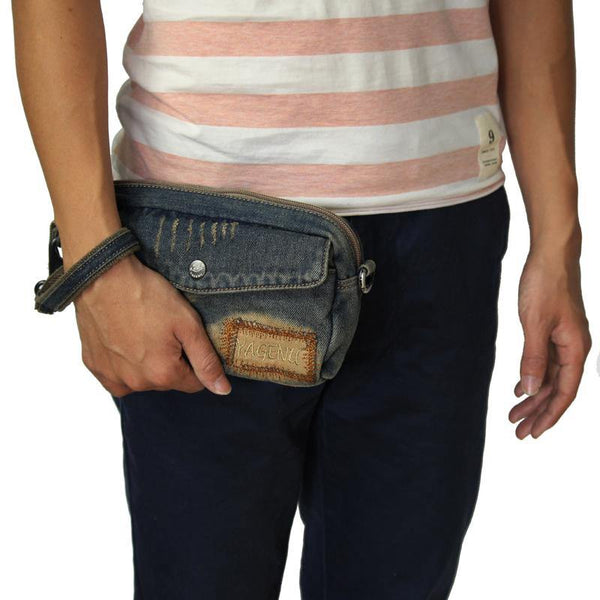Blue Denim Mens Casual Small Messenger Bags Jean Clutch Bag Courier Bag For Men - iwalletsmen