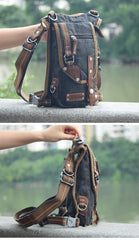 Black Denim Mens Casual Small Belt Bag Fanny Pack Messenger Bag Green Jean Waist Bag DropLeg Bags For Men - iwalletsmen