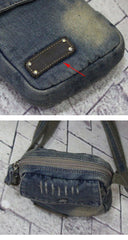 Blue Denim Mens Casual Small Vertical Messenger Bag Jean Side Bag Courier Bag For Men - iwalletsmen