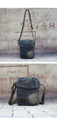 Blue Denim Mens Casual Small Vertical Messenger Bag Jean Side Bag Courier Bag For Men - iwalletsmen