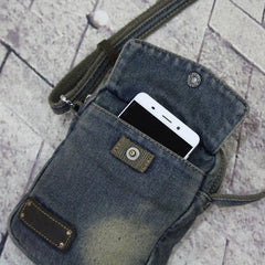 Blue Denim Mens Casual Small Vertical Messenger Bag Jean Side Bag Courier Bag For Men - iwalletsmen