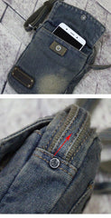 Blue Denim Mens Casual Small Vertical Messenger Bag Jean Side Bag Courier Bag For Men - iwalletsmen