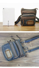 Blue Denim Mens Casual Small Vertical Messenger Bag Jean Belt Bag Belt Pouch For Men - iwalletsmen