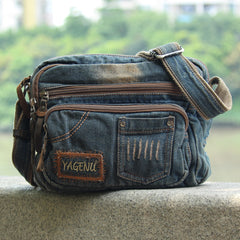 Blue Denim Mens Fashion Small inches Messenger Bag Jean Blue Small Postman Bag Courier Bag For Men - iwalletsmen