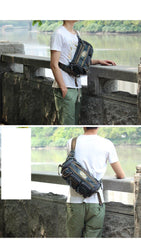Blue Denim Mens Casual Waist Bag Fanny Packs Blue Jean Hip Bag Bum Bags For Men - iwalletsmen