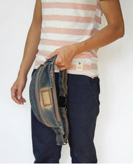 Blue Denim Mens Casual Waist Bag Fanny Pack Blue Jean Hip Bag Bum Bag For Men - iwalletsmen