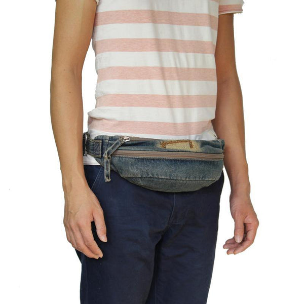 Blue Denim Mens Casual Waist Bag Fanny Pack Blue Jean Hip Bag Bum Bag For Men - iwalletsmen
