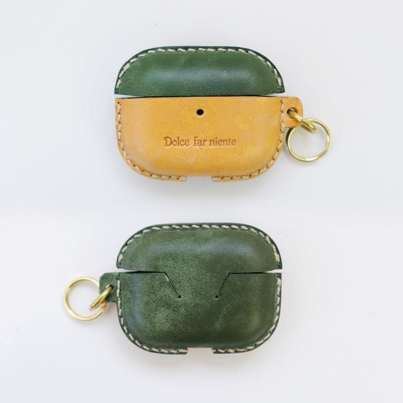 Green Leather AirPods Pro Case with Wristlet Strap Contrast Color Leather AirPods Case Airpod Case Cover - iwalletsmen